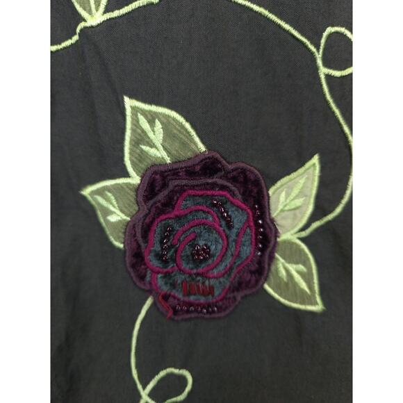 Bobbie Brooks Button Shirt Embroidered Floral Women XL Olive Western Cottagecore - Picture 9 of 14